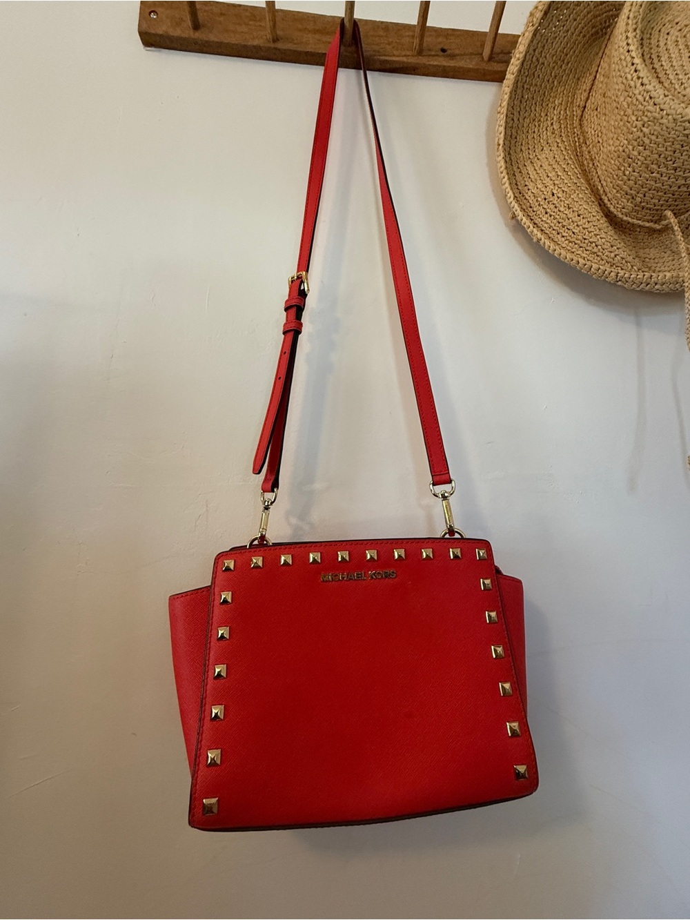 Michael Kors Red Studded Crossbody Bag